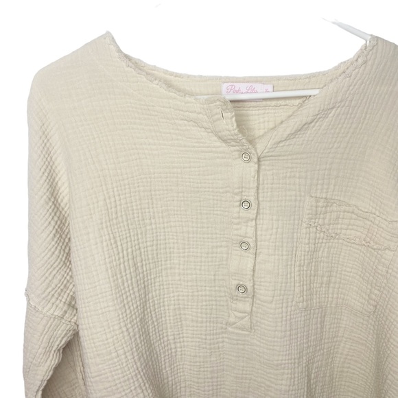 Pink Lily knit waffle knit gauzy shirt tan cream size XL k - Picture 4 of 6